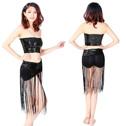 Wholesale Supply Sexy Dance Costumes Sequin Top Tassel Skirt Suit Set Festival Party Club Fancy Dress Belly Dance Costume