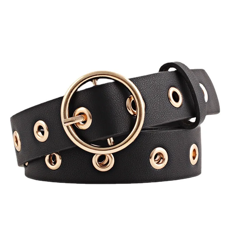 New Round Buckle Wide Belt Women Hollow Ladies Belt All-match Fashion Belts