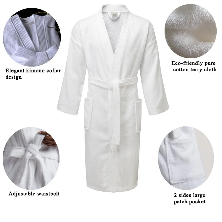 100% cotton plus size towel bathrobe set kimono pattern/shawl collar hotel spa cotton terry cloth bathrobe