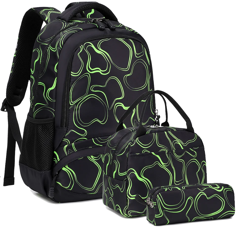 Fashionable Waterproof Student Boy Backpack with Game Machine Pattern Three-Piece Set Including Lunch Bag Stylish School Bag