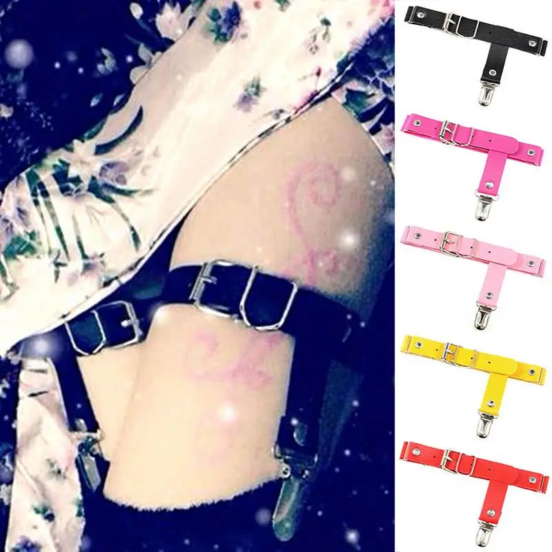 Women Sexy Punk Goth  PU Leather Elastic Garter Leg Thigh Ring Clothing Accessory Leg Suspender Sexy Stockings Garters