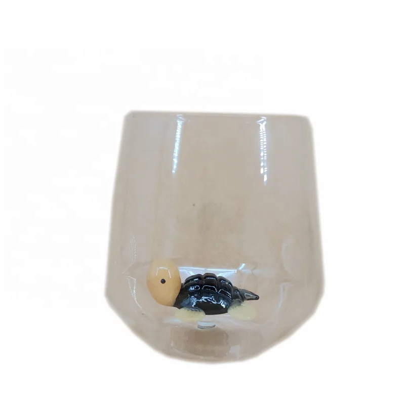 New Release Creative 3D Turtle Model Cute Glass Drinking Cup/Drinking Glass Cup/Handicraft 450ml Glass Cup for Online Shops Sale