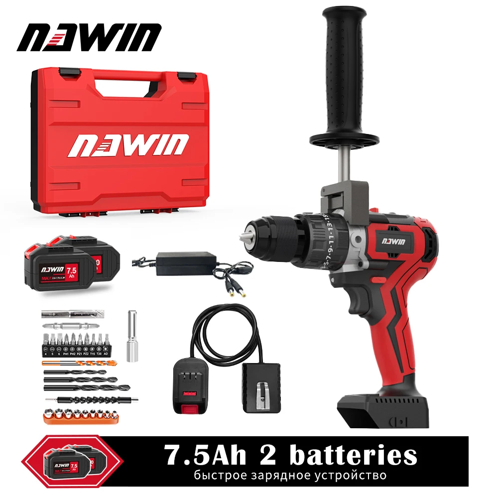 Electric screwdriver Nawin 125nm idle speed 2150 rpm brushless electric fishing ice drill 13mm battery capacity 6.0Ah
