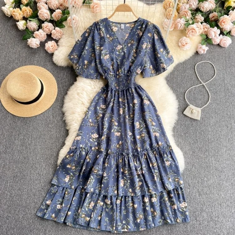 Stockpapa Ikebel Floral Print Elastic Prom Bangkok Cheap Women Classy OEM Corset dresses Casual Long Dresses