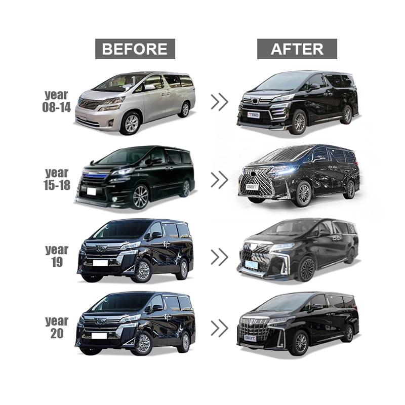 GBT, высокое качество, Прямая поставка, пластиковый передний бампер vellfire с решетчатым корпусом, комплект для преобразования частей facelift