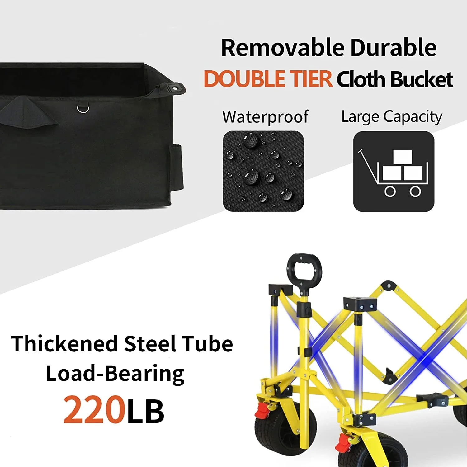 Collapsible Folding Wagon, Heavy Duty Utility Beach Wagon Cart with Big Wheels,  for camping and outdoor