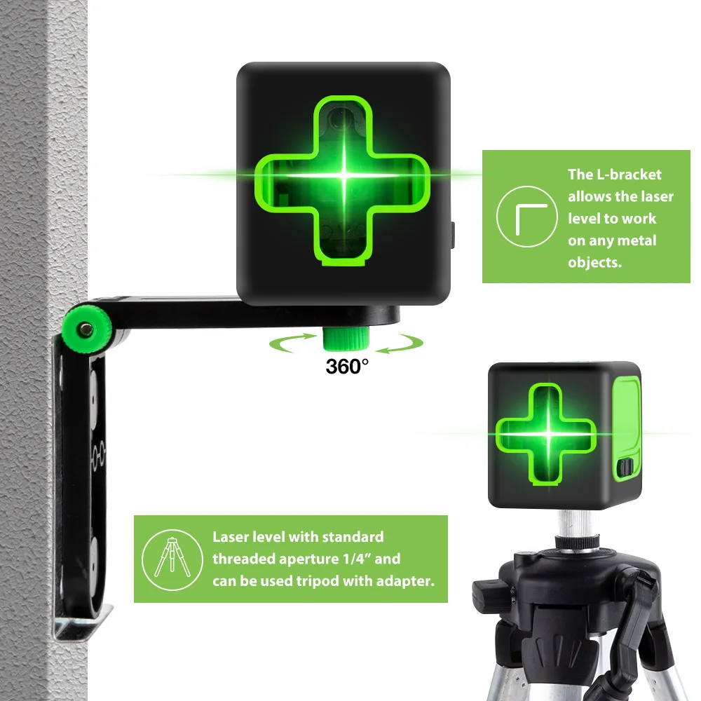 2 Lines Self Leveling 360 Mini Green/Red Laser Level Vertical & Horizontal Cross Line Laser Level