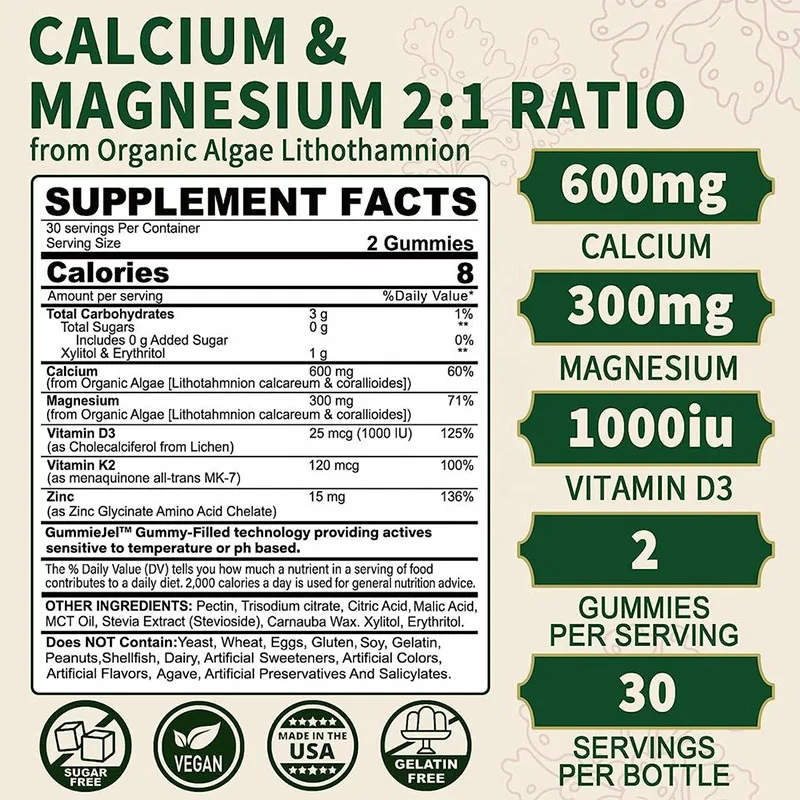 Private Label Calcium Vitamin D3 Magnesium Gummies Bone Strength Nutritional Supplements Magnesium Glycinate Gummies