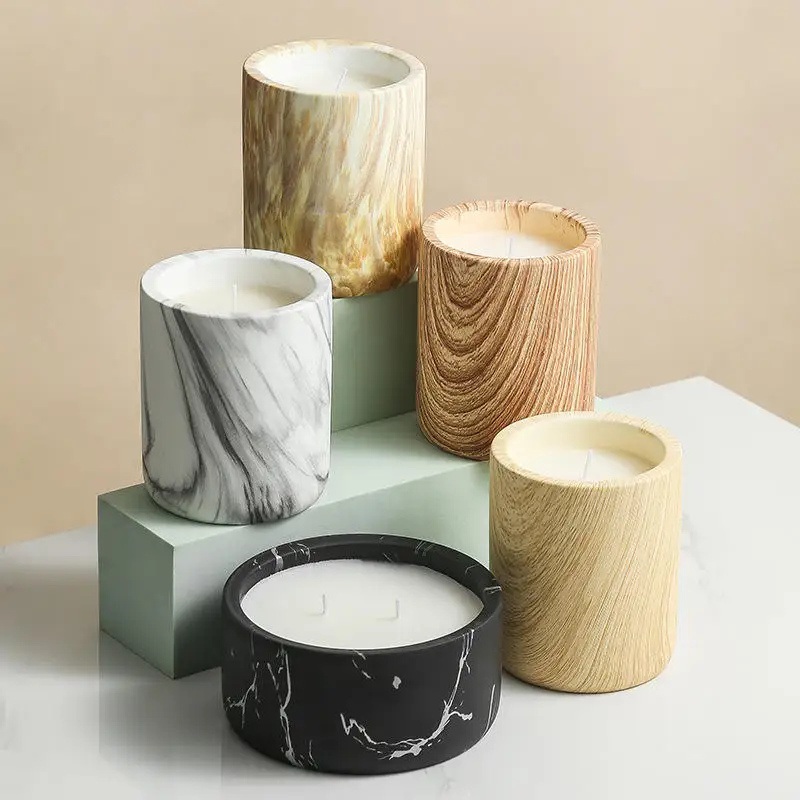 Luxury Marble Grain Container Vessels Empty Ceramic Candle Jars Home Fragrance Scented Candles