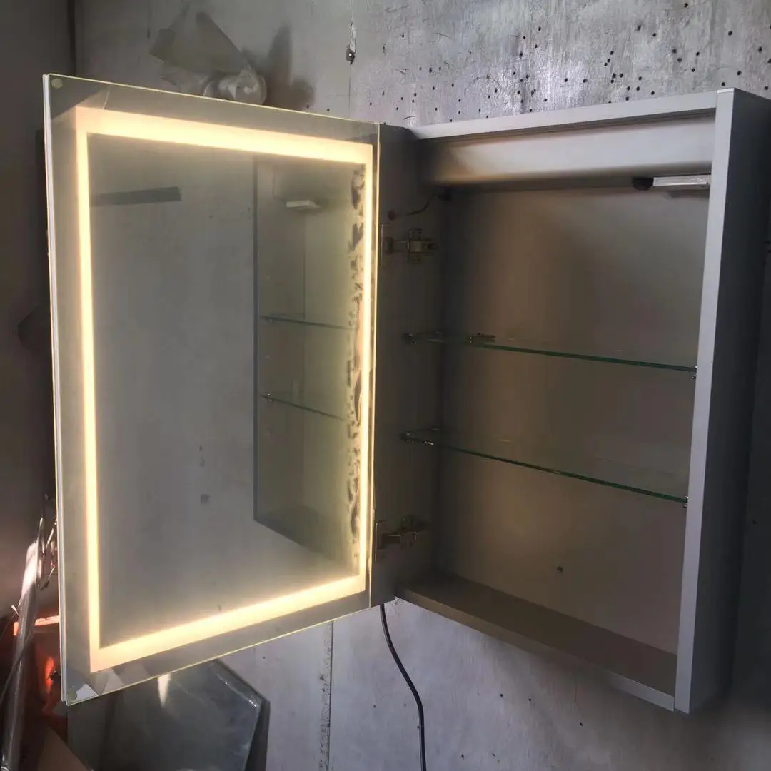 Bathroom Cabinet,LED illuminated one double sided mirror cabinet with shaver socket