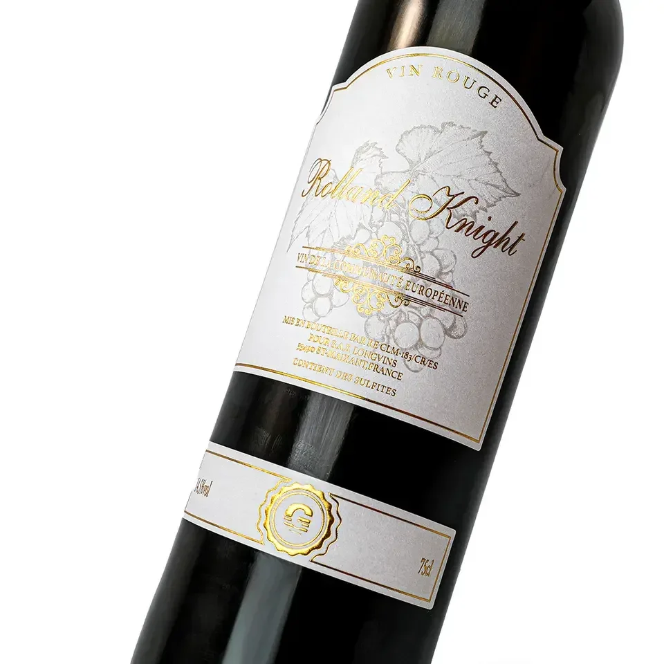 Hot sell customized self adhesive private luxury textured paper embossed gold foil wine label stickers