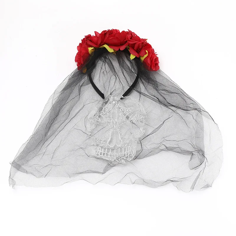 Halloween Scary Skeleton Black Spider Veil Rose Flower EYEBALL Mummy Bride Movie Makeup Cosplay  Costumes Hair Headband