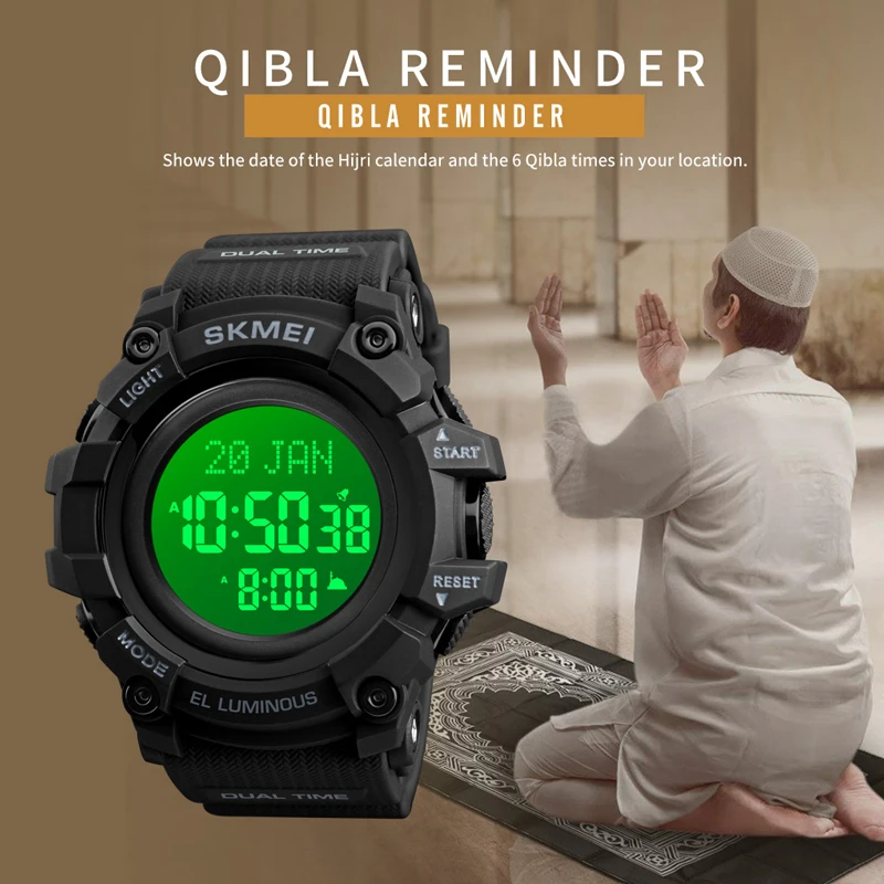 skmei 1680 Man Azan wristwatch for Muslim Prayer Time Qibla Compass watches