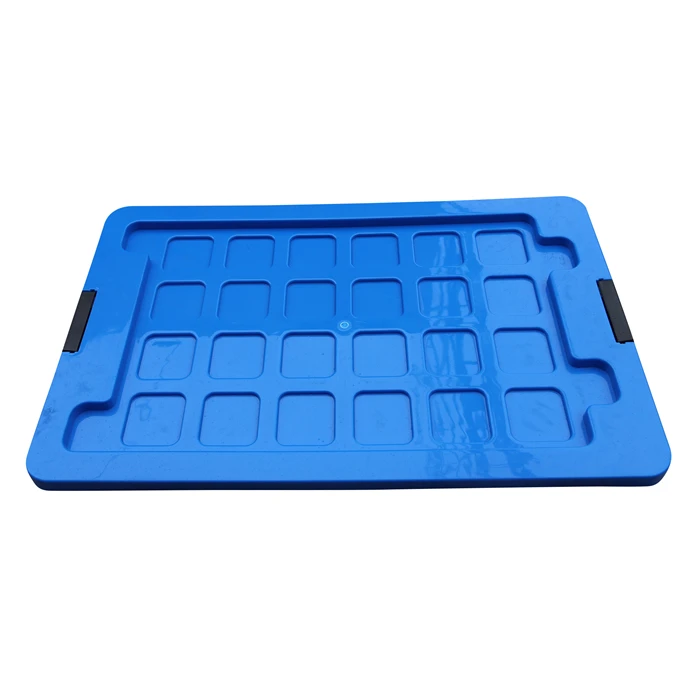 QS 80L Plastic Attached Lid Container With Hinged Lid Plastic Moving Tote Boxes For Moving Company Nestable Moving Crate