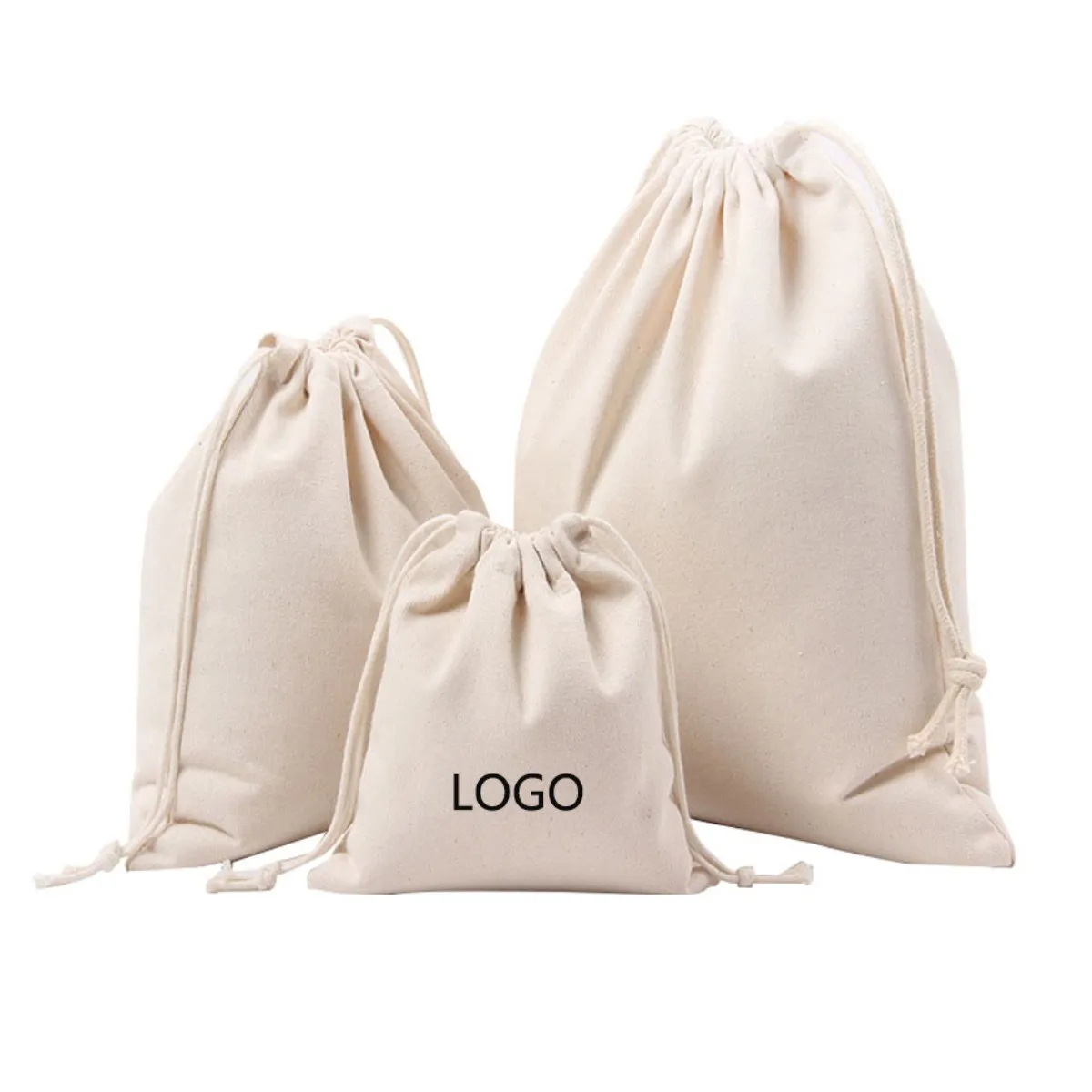 Factory Price White Beige Muslin Cotton Drawstring duster Pouch Shoe Bag Cotton Canvas Storage Dust Shoe Bag with Drawstring