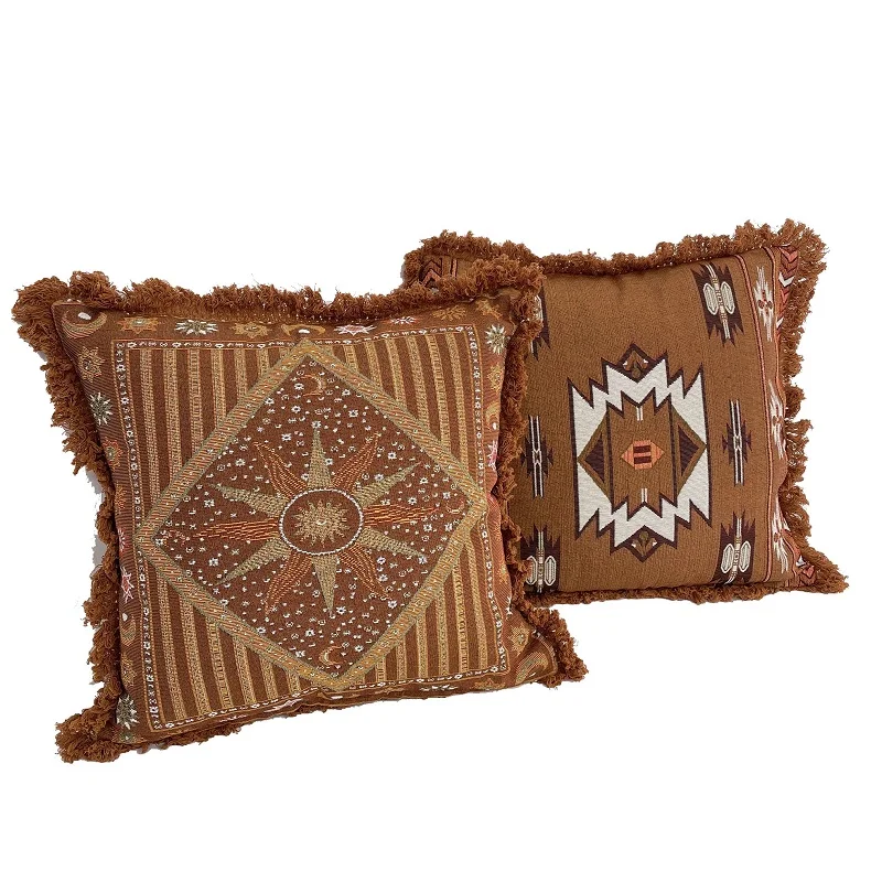 custom tapestry  woven 45*45CM sofa  cushion  cover  jacquard pillow with 5CM  Fringe