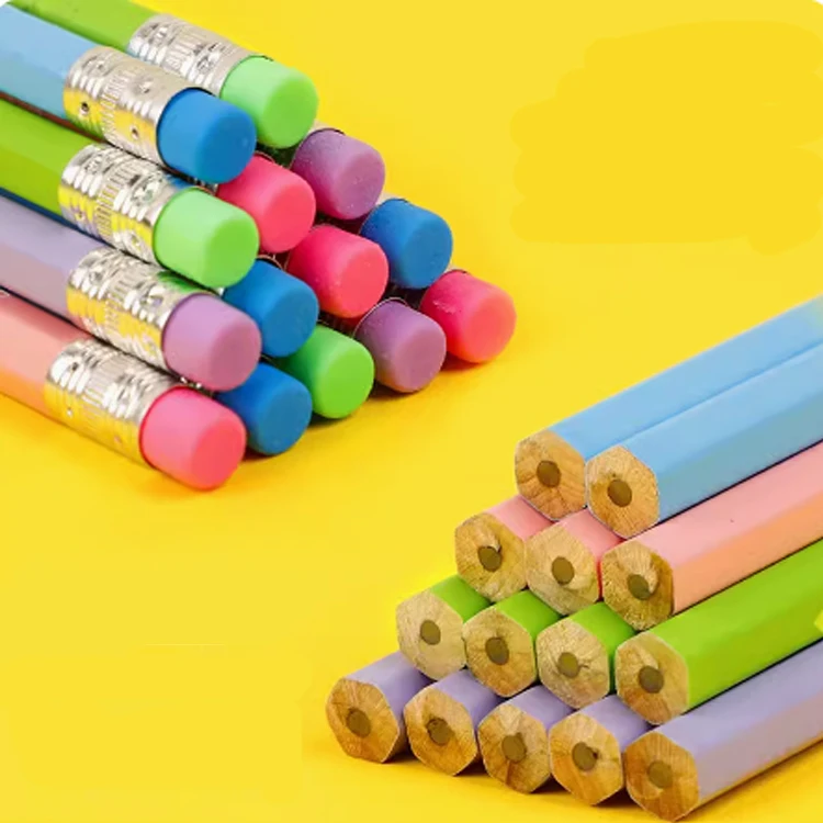 Wooden Standard  HB Colored Pencils With Customized Lead Eraser Topper Logo Colour Color Set For School Kids Children