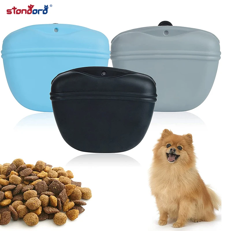 Portable Silicone Snack Bags Pet Treat Pouch Silicone Dog Training Bag with Magnetic Waist Clip for Belt for Dog Walks