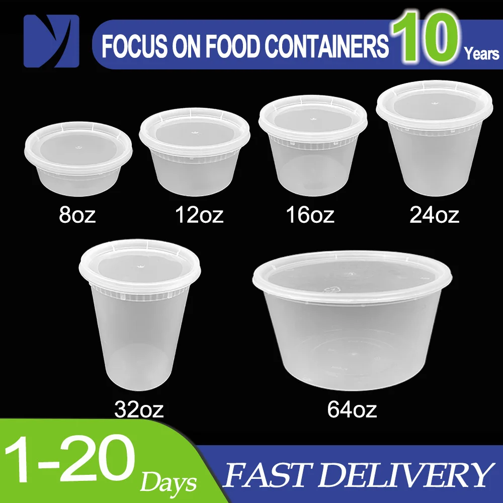 Customizable 8oz 16oz 32oz Deli Container With Lid, Disposable Plastic Airtight Food Storage Container