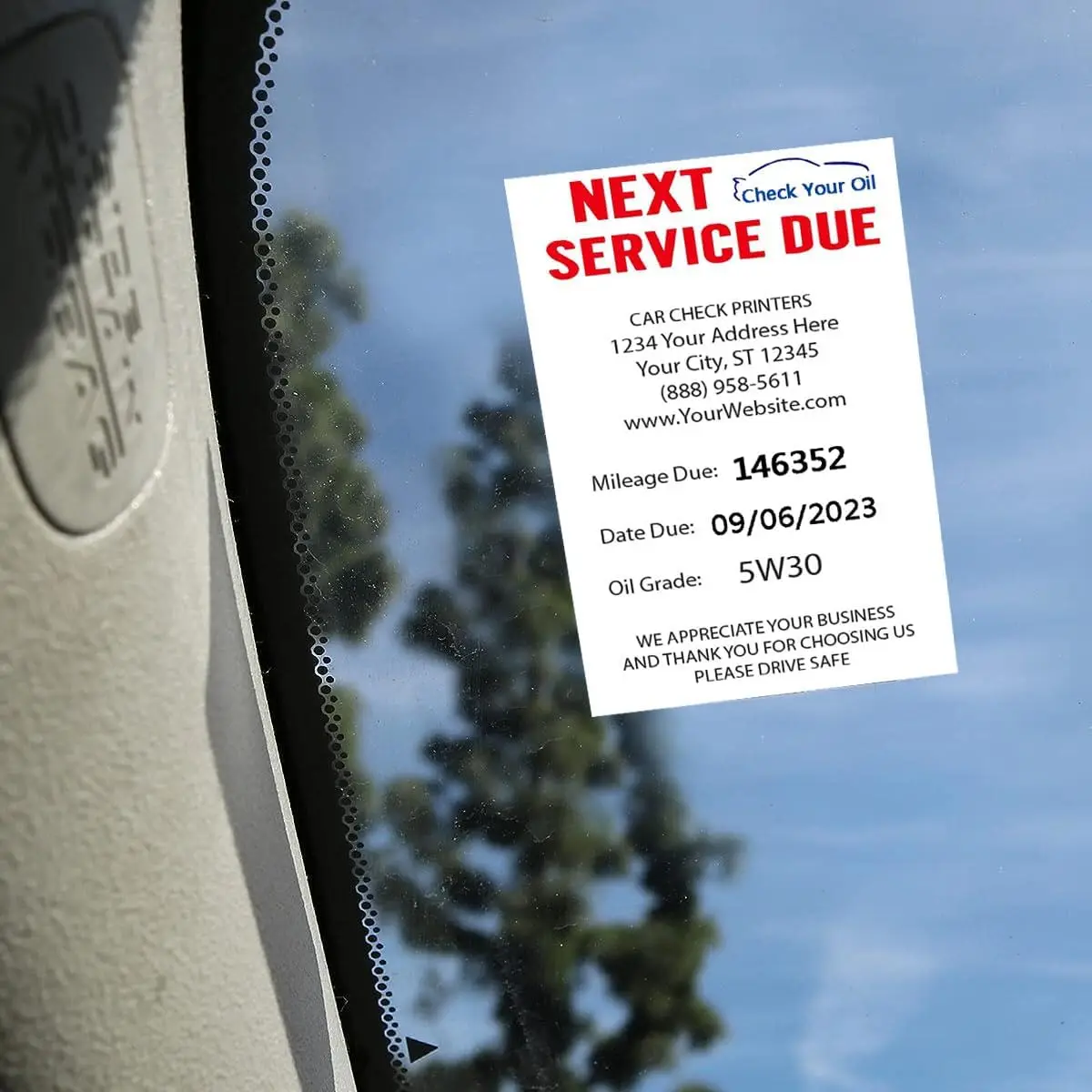 Custom Waterproof Vinyl Car Service Reminder Sticker Heat Sensitive Adhesive Paper Easy to Write Oil Change Reminder