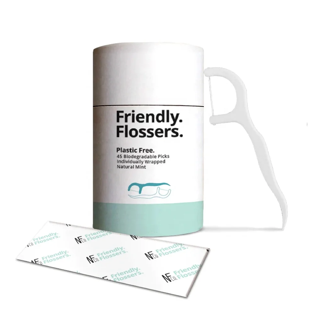 New custom packaging design dental floss picks toothpicks adults mint  eco-friendly material bamboo charcoal Protect oral health