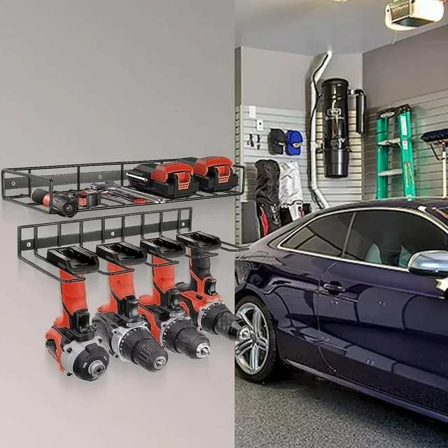 Power Tool Organizer Drill Holder Wall Mount Garage Tool Storage Rack for Heavy Duty Tool Shelf Black