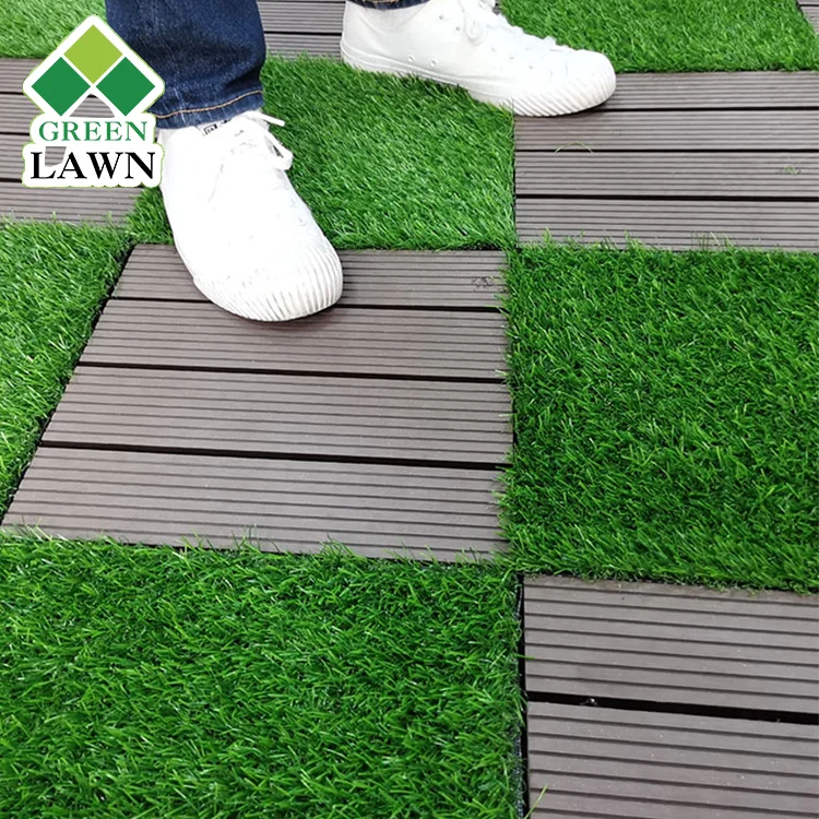 China garden courtyard flooring interlocking turf tiles decoration artificial grass carpet