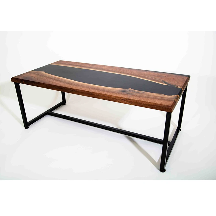 Factory Wholesale Epoxy Resin Table With Steel Legs From Walnut Slab For Dining Table And Office Table Custom Order