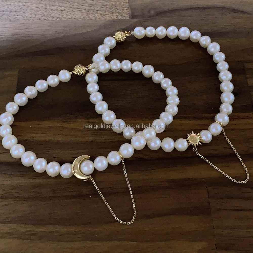 Fine Jewelry Au585 14K gold Sun Spacer Bead With Chain Necklace Gemstone Bead Necklace DIY Accessory gold Accessory Wholesale