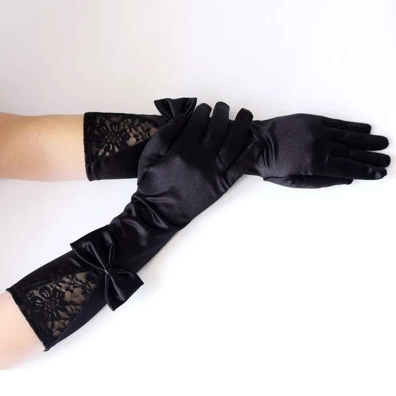 wholesale black lace flower satin sexy gloves with bow party lady banquet decoration lady long glove