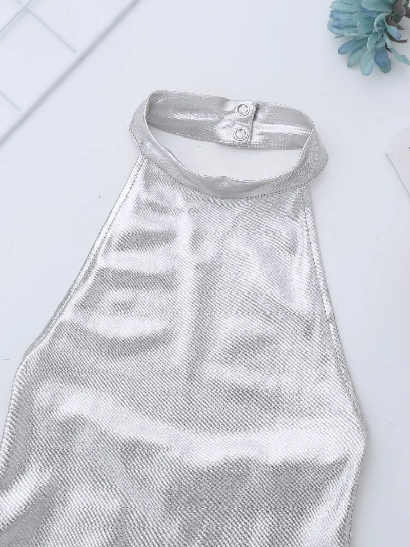 
Big Girls Backless Ballet Gymnastics Bodysuit Shiny Dance Training Athletic Leotard 