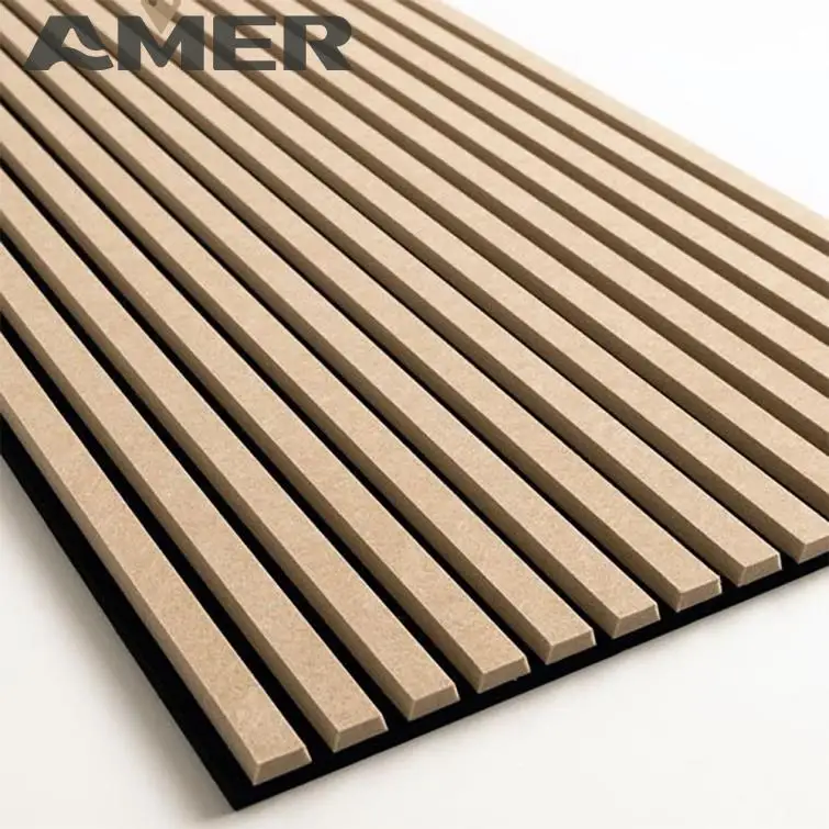 AMER polyester Eco-friendly Reasonable Price Wooden Wall Panels Grooved Acoustic Slat Panel Acoustic Wood Wall Panel Pet