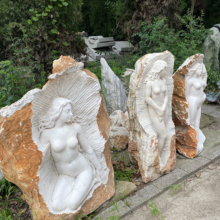Ручная резьба полированная садовая скульптура сексуальная девушка каменные статуи фигурки каменная женщина