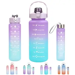 Motivational Water Bottle with Straw 3 Pcs 64oz Time Marker Large Drinking Bottles Leakproof Half Gallon 2L Water Jugs  BPA Free
