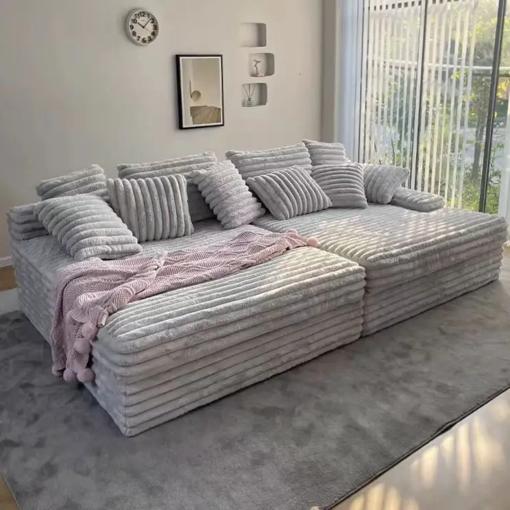 Новая трендовая Толстая полосатая Вельветовая модульная секционная мягкая откидная кушетка для дивана большая виллы ткань гостиной
