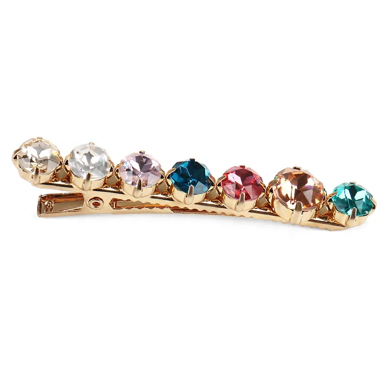 Lovely Round Crystal Hair Clips High Quality Metal Alligator Clip Colorful Rhinestone Opal Hair Clips for Girls