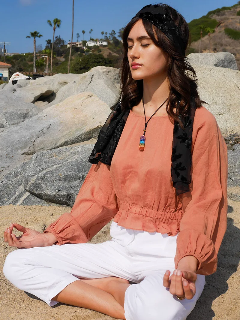 Fashion Healing Natural Stone Bead Crystal Braided Lava 7 Chakra Pendulum Orgonite Necklace for Men And Women