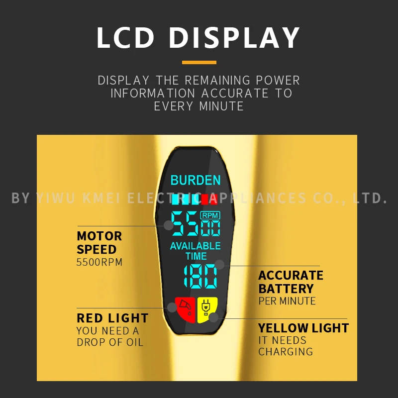 Kemei KM-2850+PG Professional Electric Hair Clipper LED Display Rechargeable Hair Trimmer USB Charging Men Hair Cutting Machine