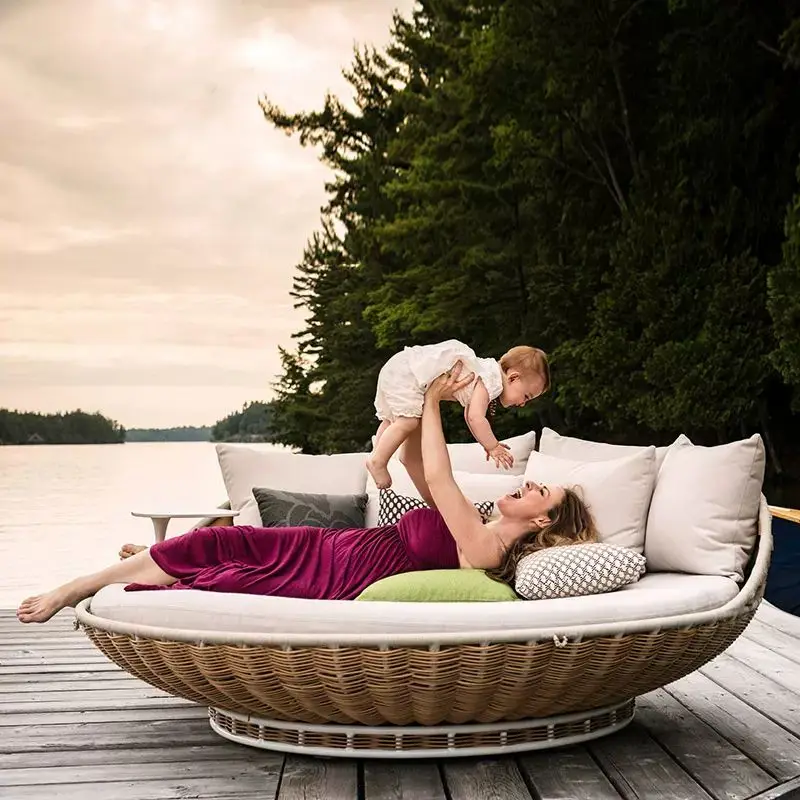 Outdoor Swinging Swing Beds Garden Kids Hammock Bed Outdoor Round Furniture Rattan Sofa Round Rattan Swing Bed