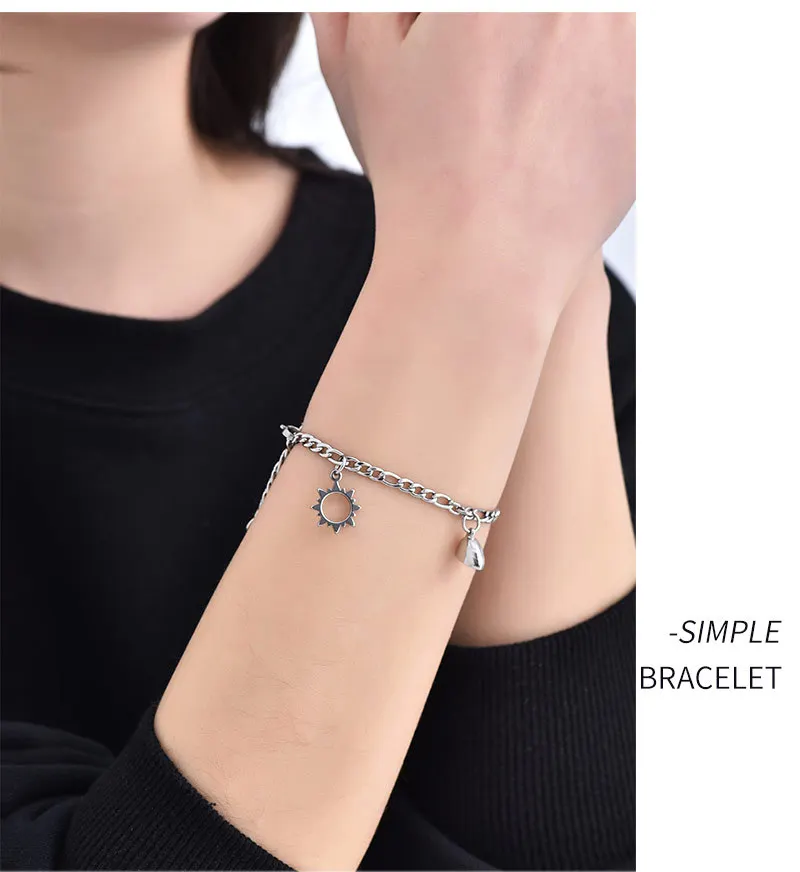 Custom Women Stainless Steel Personality Love Bracelets For Couples Of The Moon And The Sun
