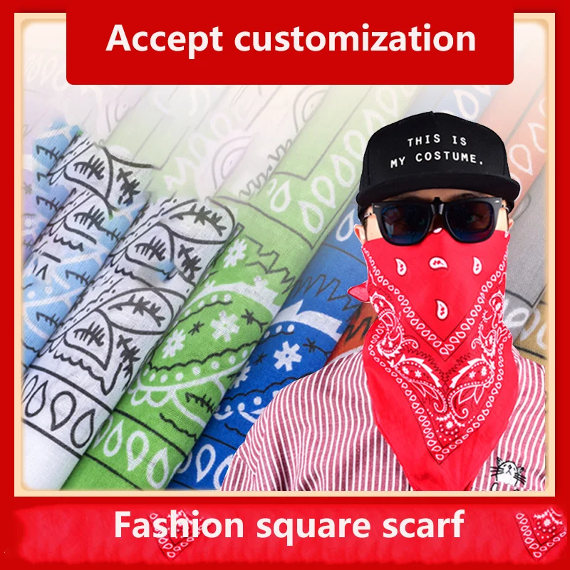 Customized spot polyester 54x54 size color material pattern square scarf hip-hop hip-hop cycling turban handkerchief