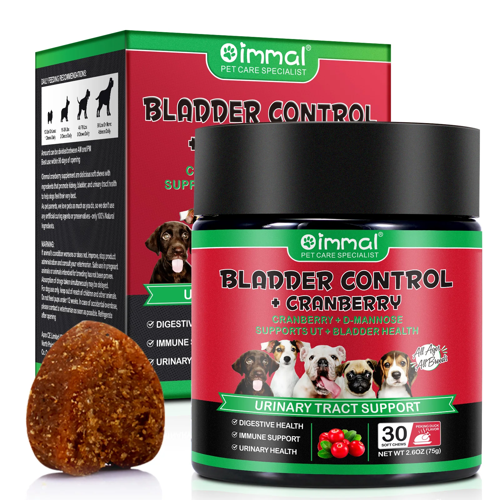 Custom Wholesale Pets Health Care Bladder Control Treat Supplements 30 Soft Chewable Cranberry Chew for Dogs Kidney Support