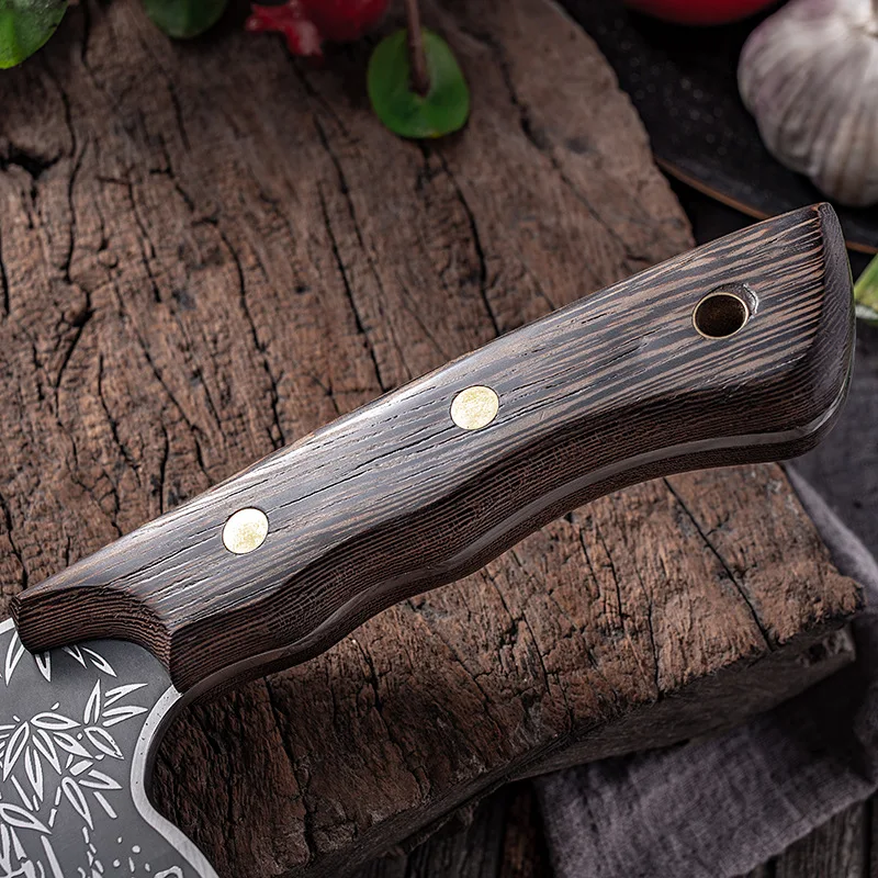 Full Tang Handmade 7.5 Inch Tiger Pattern Meat Carving Cooking Cleaver Kitchen Chinese Chef Choppping Knife With Cover Sheath