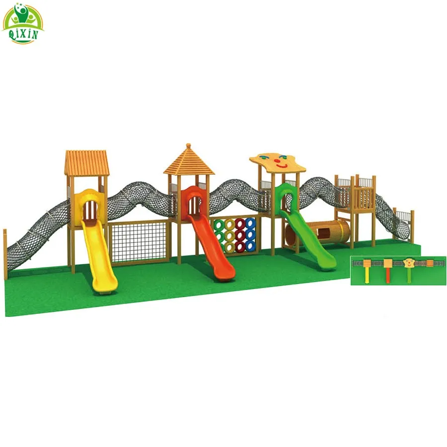2021 New design cheap kids wood outdoor playground equipment plastic wooden playground