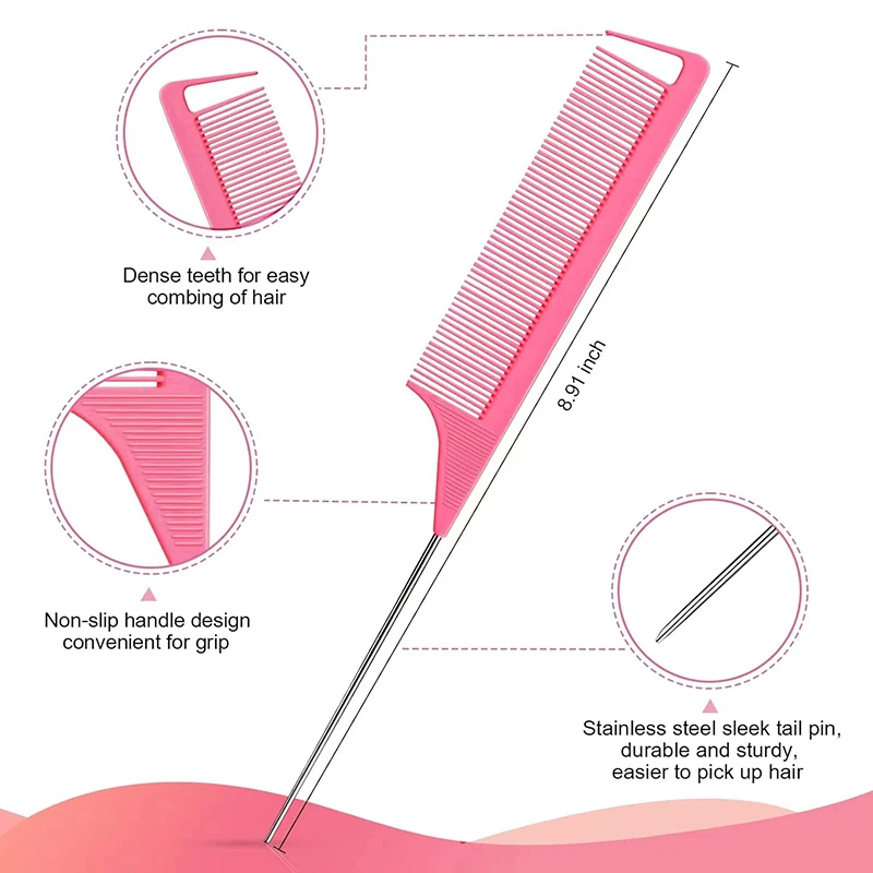 4Pcs Hair Brush and Comb Set Plastic Edge Brush Teasing Hair Brush Rat Tail Comb and Wide Tooth Comb for Men and Women