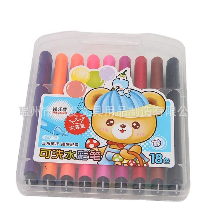 18 Colors Washable Non-toxic Ink Fiber Tip Triangle Shape Barrel Water Color Marker Pen Student Kid Art