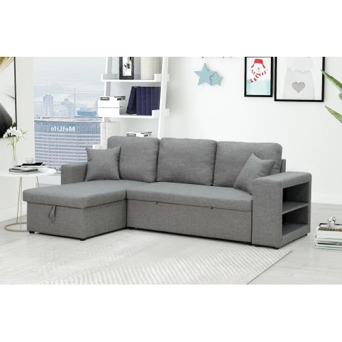 Free shipping Sectional sofa with pulled out bed 2 seats sofa and reversible chaise with storage Folding Chair Sleeper Sofa Bed