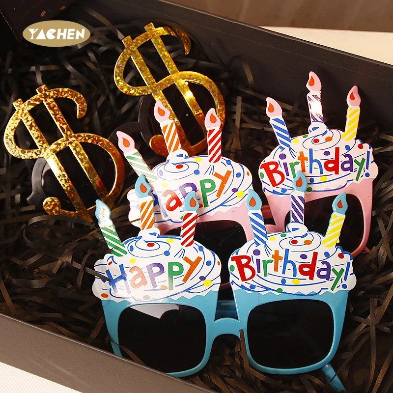 YAachen Cupcake Birthday Party Glasses Adult Children Cute Funny Photo Creative Alphabet Cake Decoration Plastic Glasses
