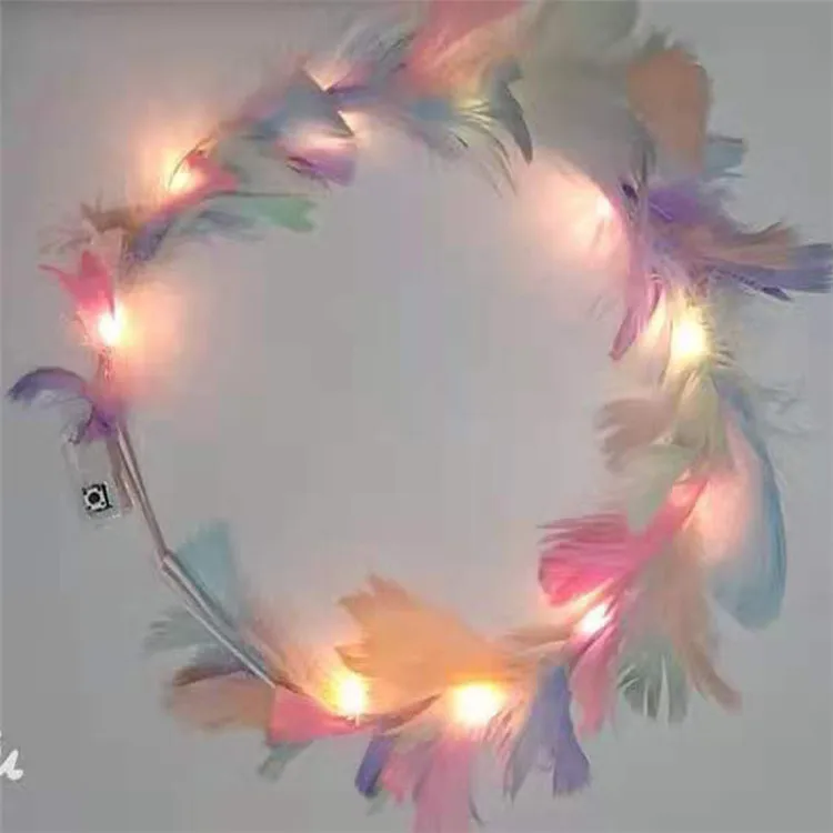 Fashion new bridal wedding decorations Led flashing crown angle girls hair accessories led feather flower headband