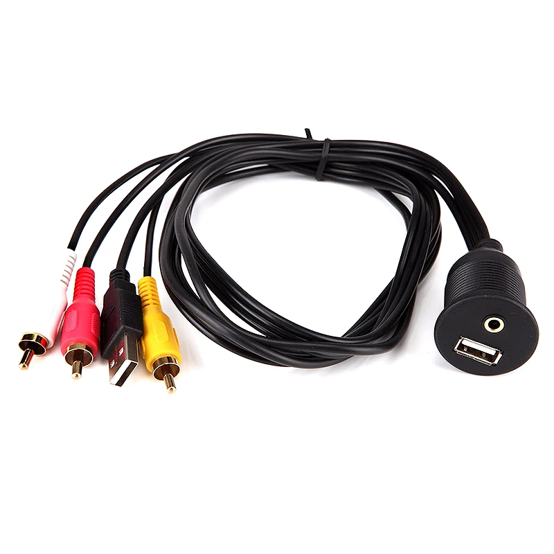 1 meter Extension Flush  Mount Data cable male to female USB2.0&3RCA Adapter cable with accessories for car DVD TV
